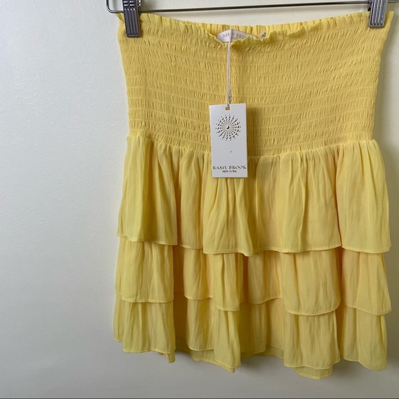 NWT Ramy Brook Alison Smocked-Waist Tiered Mini Skirt Yellow Size Small - Picture 7 of 14